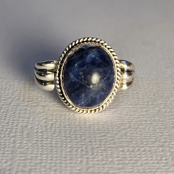 NIB Semi VTG 925 Lapiz Azuli Scroll Cocktail Ring Sz 7 - Picture 2 of 16